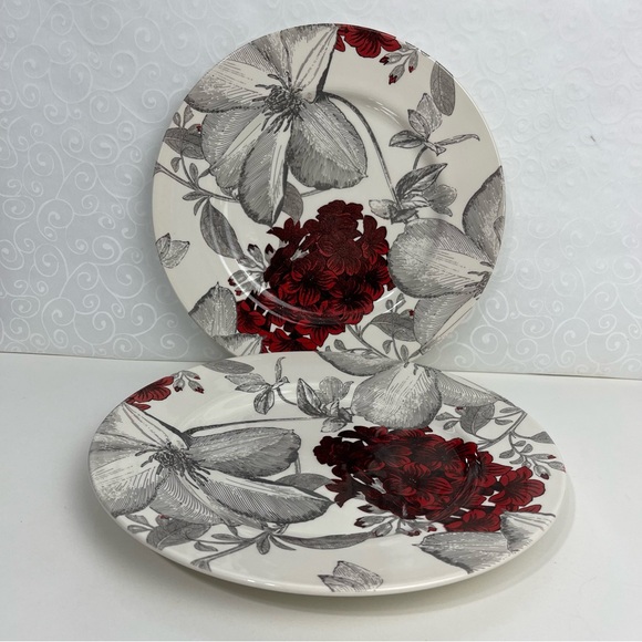 2 Andrew Tanner Royal Stafford Clematis Red Gray Flowers Dinner Plates 11” - Picture 1 of 6